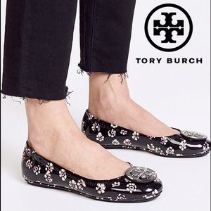 Tory Burch Minnie Ballet Flat Floral Patent Sz 8